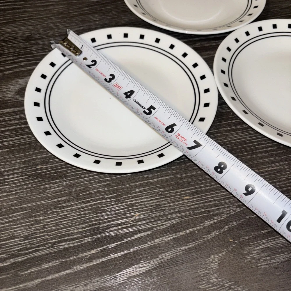 Set of 3 Vitrelle City Block Dessert/Salad Plates White Black‎ Squares 6.75
